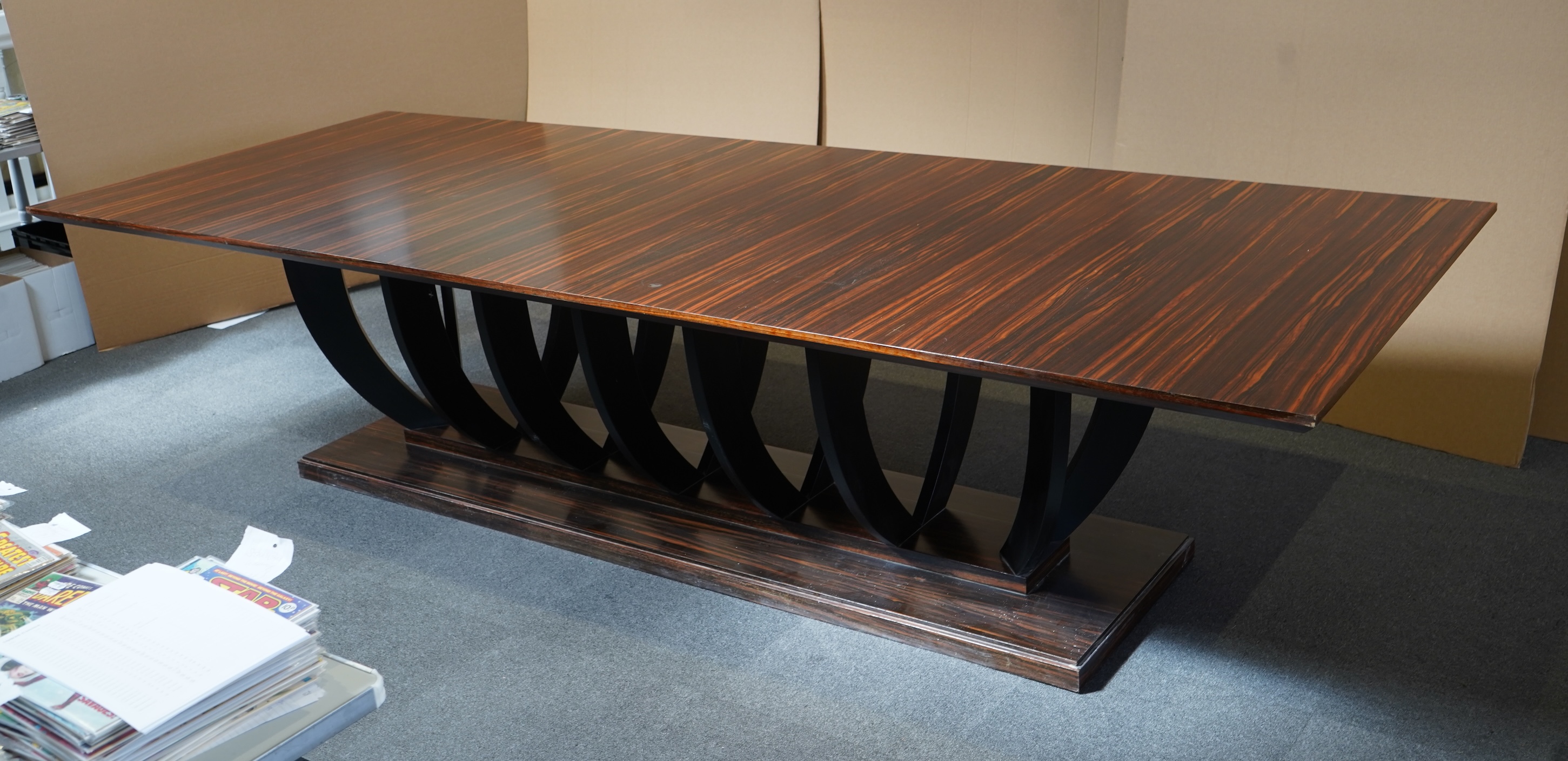 An Art Deco style macassar ebony boardroom/dining table